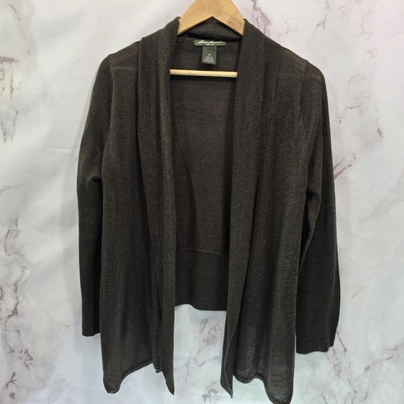 Eddie Bauer Cardigan Womens Large Brown Merino Wool Lightweight Sweater Topper - Picture 1 of 10